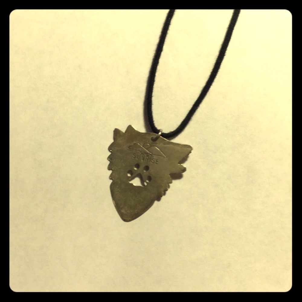 Native American made guitar pic wolf necklace